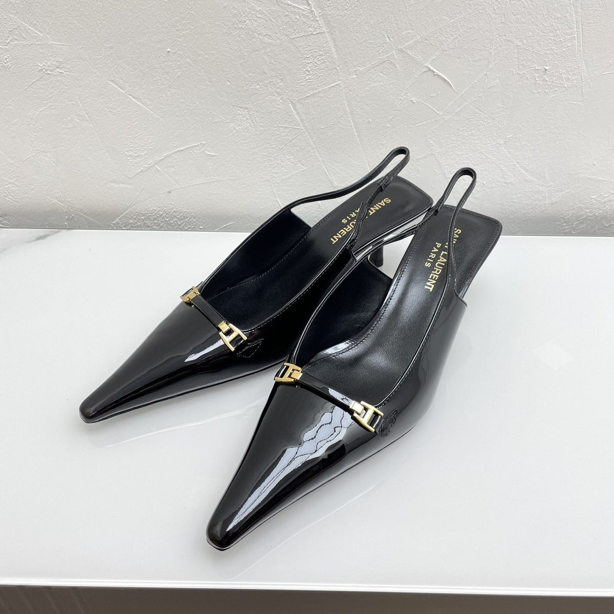 CARINE SLINGBACK PUMPS 45 IN PATENT BLACK LEATHER