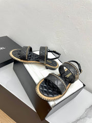 DOUBLE STRAPS SANDALS IN BLACK LAMBSKIN
