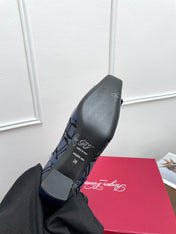 BELLE VIVIER SOCK LACQUERED BUCKLE ANKLE BOOTS IN NAVY BLUE CALFSKIN AND TECHNICAL FABRIC