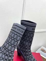 BELLE VIVIER SOCK LACQUERED BUCKLE ANKLE BOOTS IN NAVY BLUE CALFSKIN AND TECHNICAL FABRIC