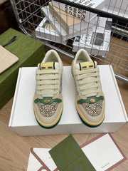 GG SNEAKER WITH DIAMOND IN IVORY SUEDE AND CANVAS