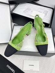 CC SLINGBACK 25S 65 MM IN GREEN FABRIC MIX TWEED