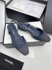 CC SLINGBACK 25S 25 MM IN NAVY BLUE DENIM WITH PLAID PATTERN