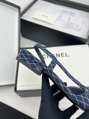 CC SLINGBACK 25S 25 MM IN NAVY BLUE DENIM WITH PLAID PATTERN