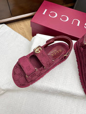 GG CLASSIC SANDALS 25S IN RED FABRIC WITH GOLD HARDWARE