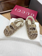 GG CLASSIC SANDALS 25S IN BEIGE FABRIC WITH GOLD HARDWARE