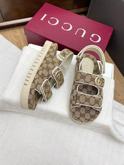 GG CLASSIC SANDALS 25S IN BEIGE FABRIC WITH GOLD HARDWARE