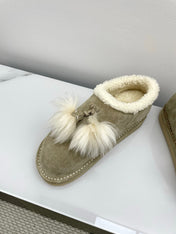MIUMIU 26S ANKLE SHEARLING BOOTS IN TAUPE BEIGE SUEDE