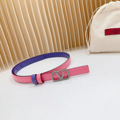 Vlogo Buckle Water Wave Silver Copper Glossy Pink Purple Leather 20mm Belt
