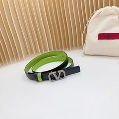 Vlogo Buckle Water Wave Silver Copper Glossy Green Black Leather 20mm Belt