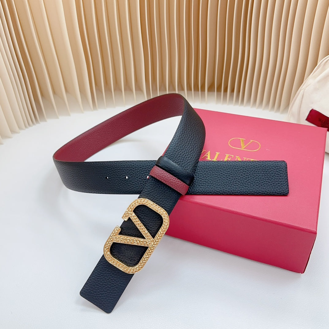Vlogo Buckle Water Wave Gold Copper Glossy Wine Black Leather 40mm