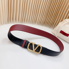 Vlogo Buckle Water Wave Gold Copper Glossy Wine Black Leather 40mm