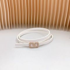 VL Belt 8mm Buckle Gold Diamond Leather White