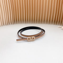 VL Belt 8mm Buckle Gold Diamond Leather Beige Black