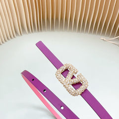 VL Belt 8mm Buckle Gold Diamond Leather Pink Purple
