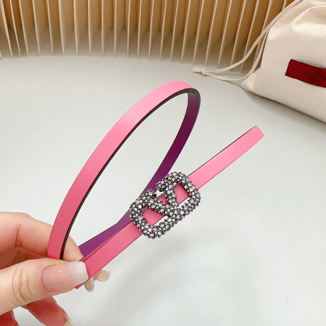 VL Belt 8mm Buckle Silver Diamond Leather Pink Purple