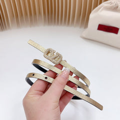 VL Belt 8mm Buckle Gold Diamond Leather Gold Black