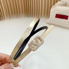 VL Belt 8mm Buckle Gold Diamond Leather Gold Black