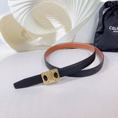 CL MEDIUM 25 MM REVERSIBLE FRAMED TRIOMPHE BELT BLACK AND BRONZE BROWN CALFSKIN LIGHT GOLD HARDWARE