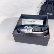 CC BELT 20 MM IN BLACK SMOOTH CALFSKIN SILVER HARDWARE ATTACH RHINSTONE
