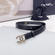 CC 30MM BELT IN BLACK EMBROIDERED CALFSKIN GOLD HARDWARE
