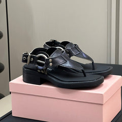 Sandals Black Retro Sheepskin