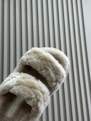 LV WOMEN SUNSET PLATFORM COMFORT MULE IN BEIGE FLEECE