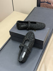 CRYSTAL-EMBELLISHED BALLERINA SHOES BLACK