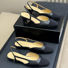 CC CLASSIC SLINGBACK BLACK BEIGE GOATSKIN BLACK GROSGRAIN