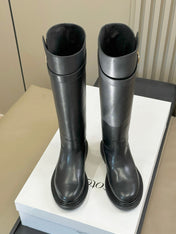 CELINE 26S HIGH-TOP BOOTS IN BLACK CALFSKIN WITH GOLD HARDWARE