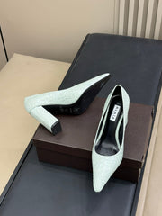 ALAIA 25S POINTY TOE PUMPS 90MM IN CELADON GREEN CALFSKIN