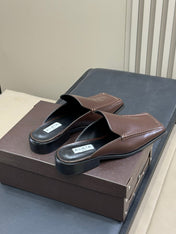 ALAIA 25S SQUARE LOAFER MULES IN BROWN CALFSKIN