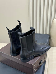 ALAIA 25S SQUARE TOE CHELSEA ANKLE BOOTS SHOES IN BLACK CALFSKIN