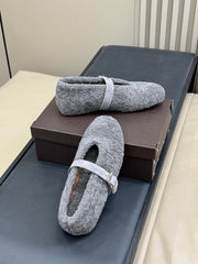 ALAIA 25S COZY MARY JANE SHEARLING FLATS IN DARK GRAY