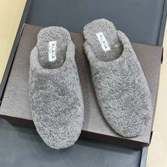 ALAIA 25S SHEARLING COZY SLIPPERS IN DARK GRAY