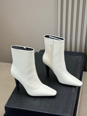YSL 26S HEELED BOOTS IN WHITE CALFSKIN