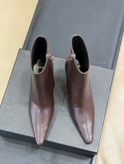 YSL 26S ZIPPERED HEELED BOOTS IN DUSTY BROWN CALFSKIN
