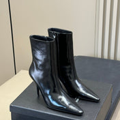 YSL 26S ZIPPERED HEELED BOOTS IN BLACK SHINY CALFSKIN