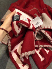 AVALON III THROW BLANKET 175 CM IN CHERRY RED WOOL AND CASHMERE 351743