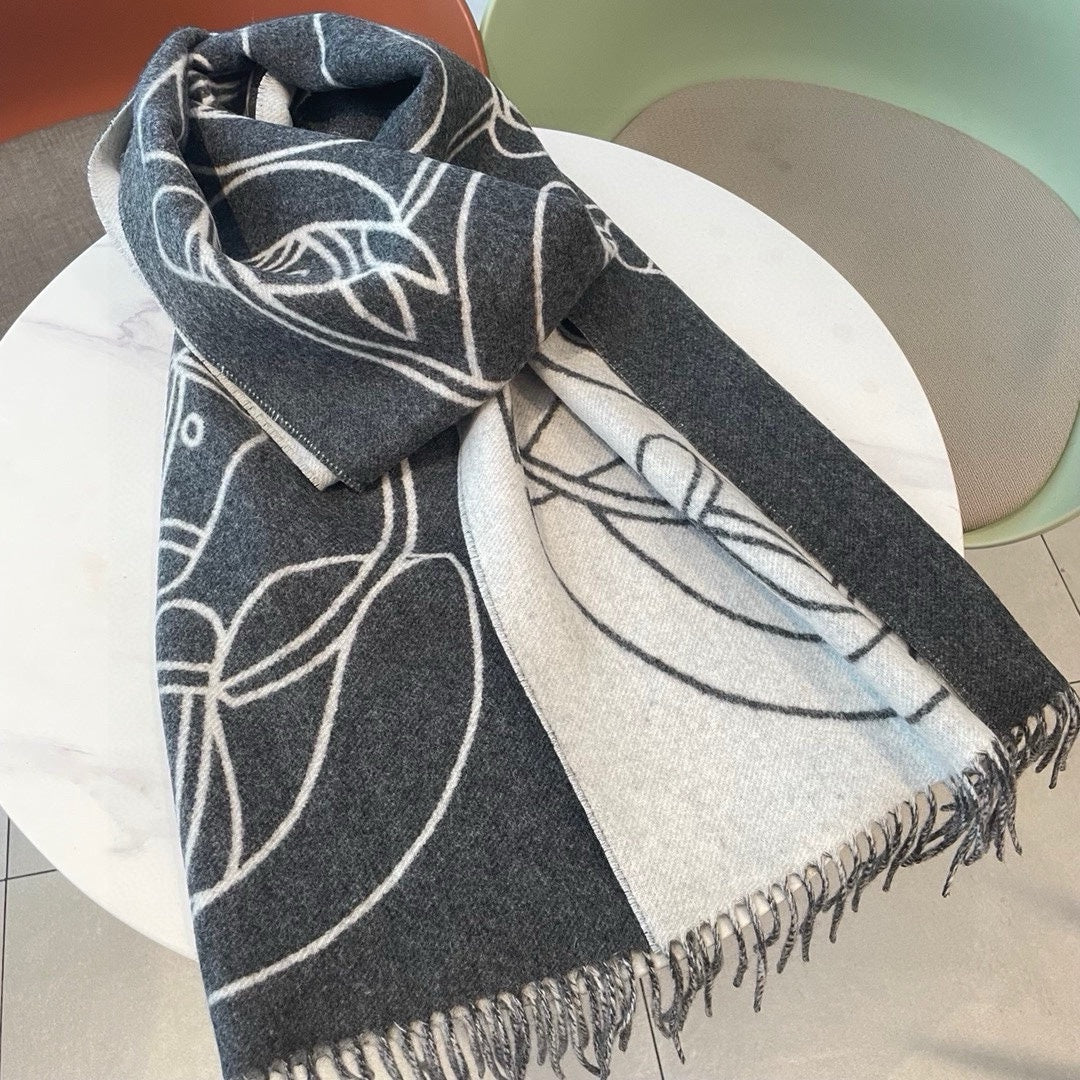 CASAQUE ENTRELACS EQUESTRES 190 CM SCARF IN SHADOW GRAY CASHMERE