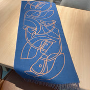 CASAQUE ENTRELACS EQUESTRES 190 CM SCARF IN AZURE BLUE CASHMERE