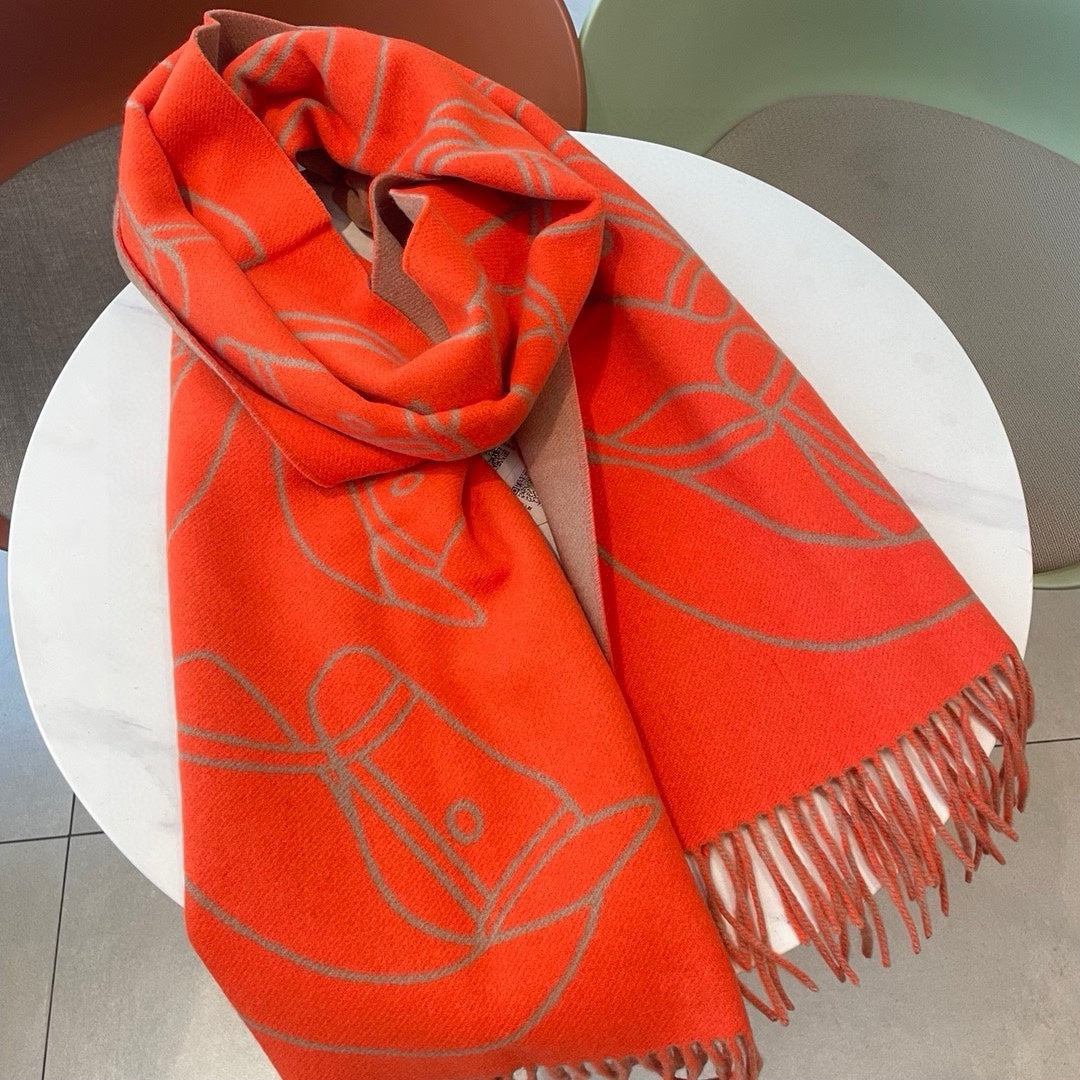 CASAQUE ENTRELACS EQUESTRES 190 CM SCARF IN ORANGE RED CASHMERE