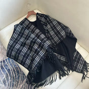 CHECK DOUBLE-SIDED CAPE 150 CM IN BLACK CASHMERE 401927
