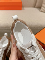 MAINLAND SNEAKER IN PALE GRAY SUEDE AND LIGHT BROWN BREATHABLE MESH FABRIC