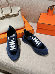 MAINLAND SNEAKER IN NAVY BLUE SUEDE AND BLACK VELVET