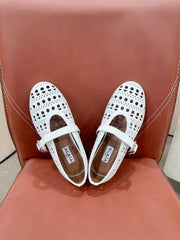 ALAIA HOLLOW BALLET FLAT IN WHITE LAMBSKIN