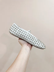 ALAIA MARY JANE SHOES IN WHITE LAMBKIN ATTACH RHINSTONES