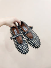ALAIA MARY JANE SHOES IN BLACK LAMBKIN ATTACH RHINSTONES