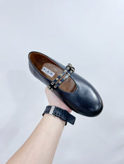 ALAIA MARY JANE SHOES IN BLACK LAMBSKIN WITH GOLD HARDWARE