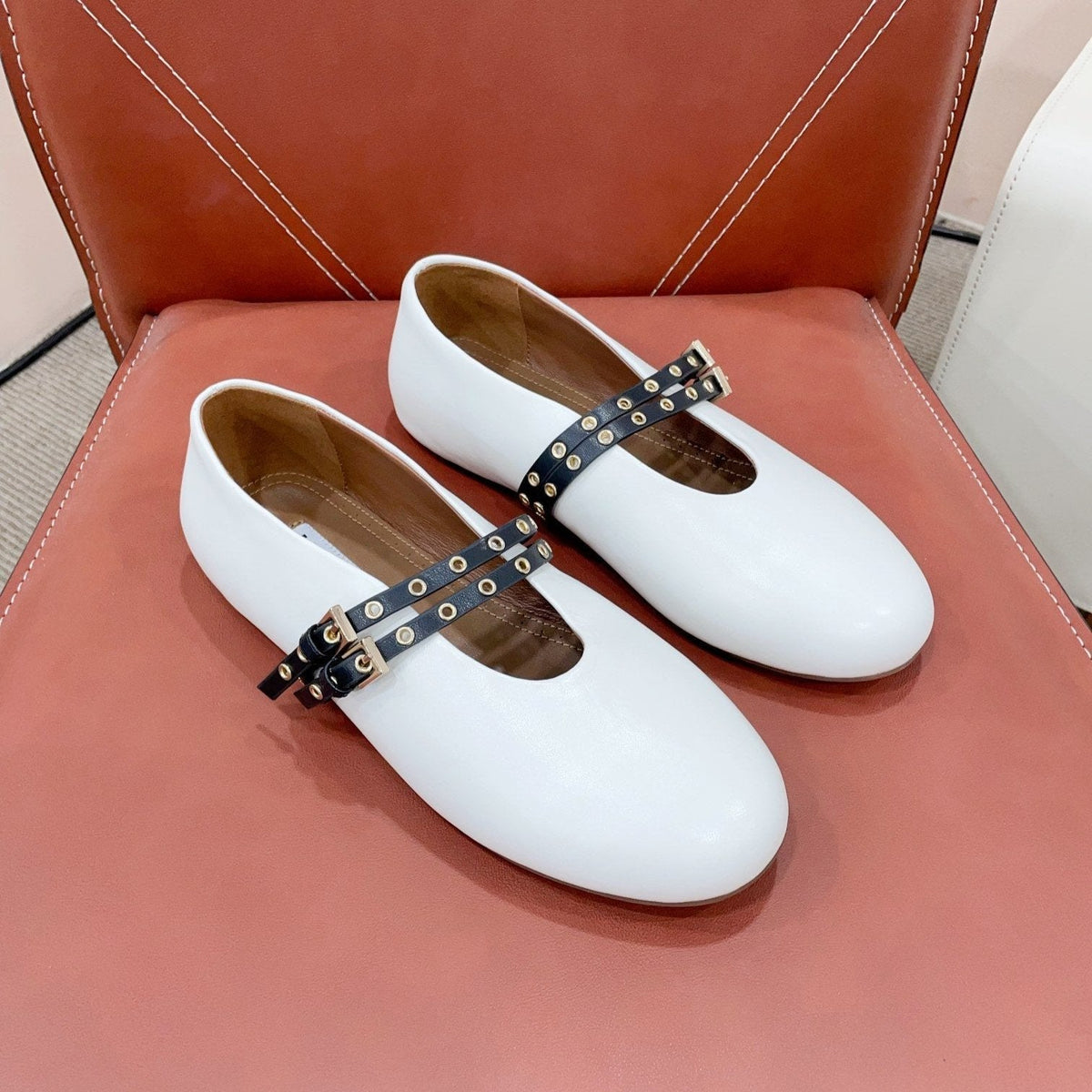 ALAIA MARY JANE SHOES IN WHITE LAMBSKIN WITH GOLD HARDWARE